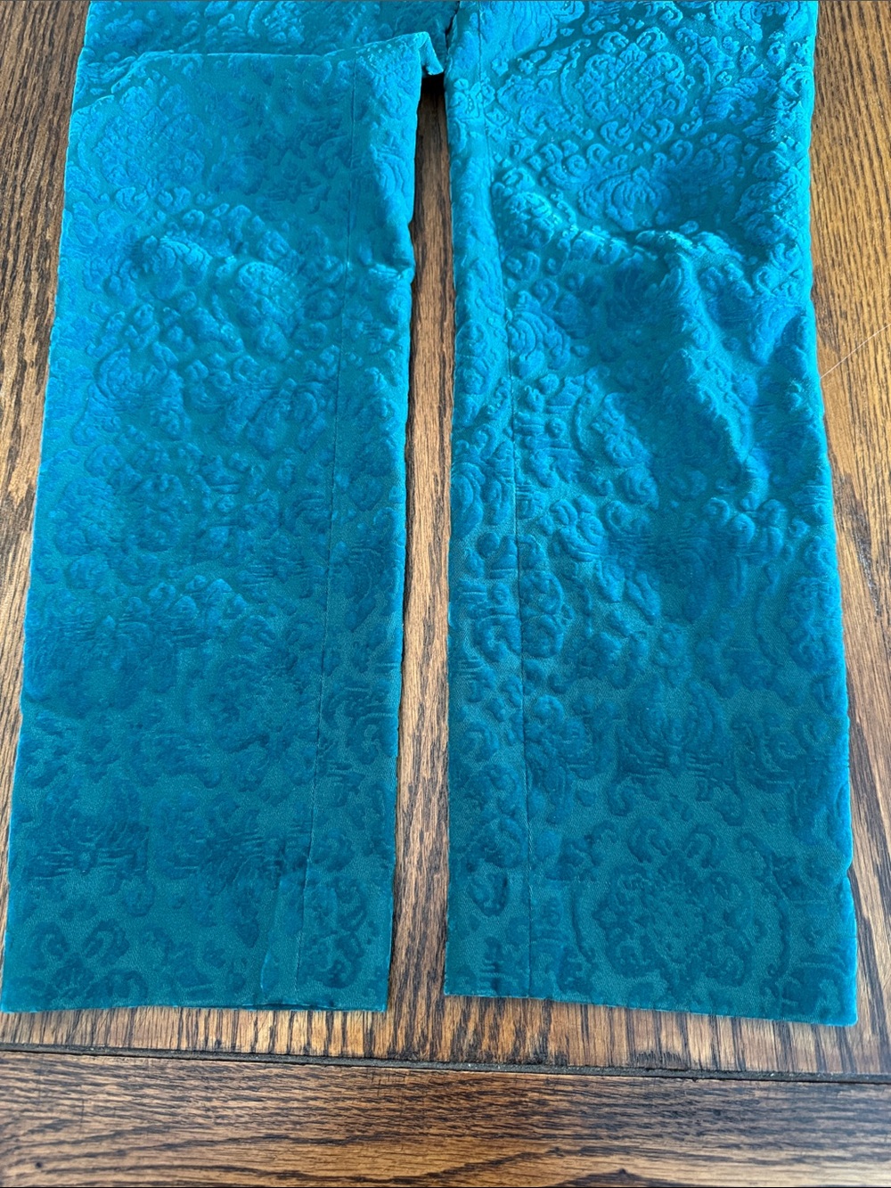 Cigarette Pants Anthropologie Velvet Burnout Teal Floral Cartonnier Size 6 - Picture 11 of 16